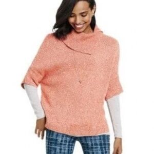 Cabi Foldover Split Cowl Neck Dolman Sleeve Marled Orange Sweater Womens Size XS